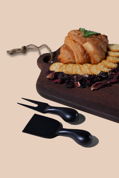 LV17 Cheese Knife Set 2 Pcs W/ Wooden Cutboard