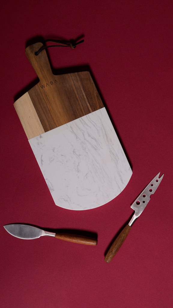 LV14 Cheese Knife Set 2 Pcs W Marble Cutboard