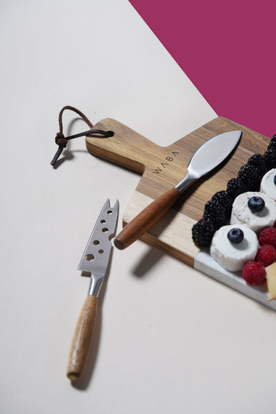 LV14 Cheese Knife Set 2 Pcs W Marble Cutboard