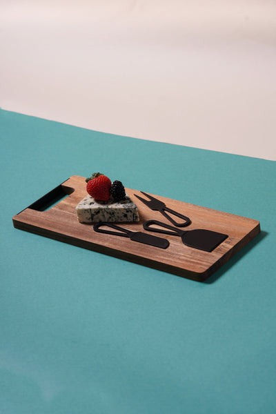 LV20 Cheese Knife Set 3 Pcs W/ Wooden Cutboard