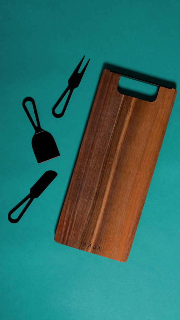 LV20 Cheese Knife Set 3 Pcs W/ Wooden Cutboard