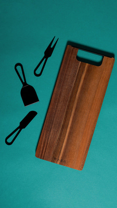 LV20 Cheese Knife Set 3 Pcs W/ Wooden Cutboard