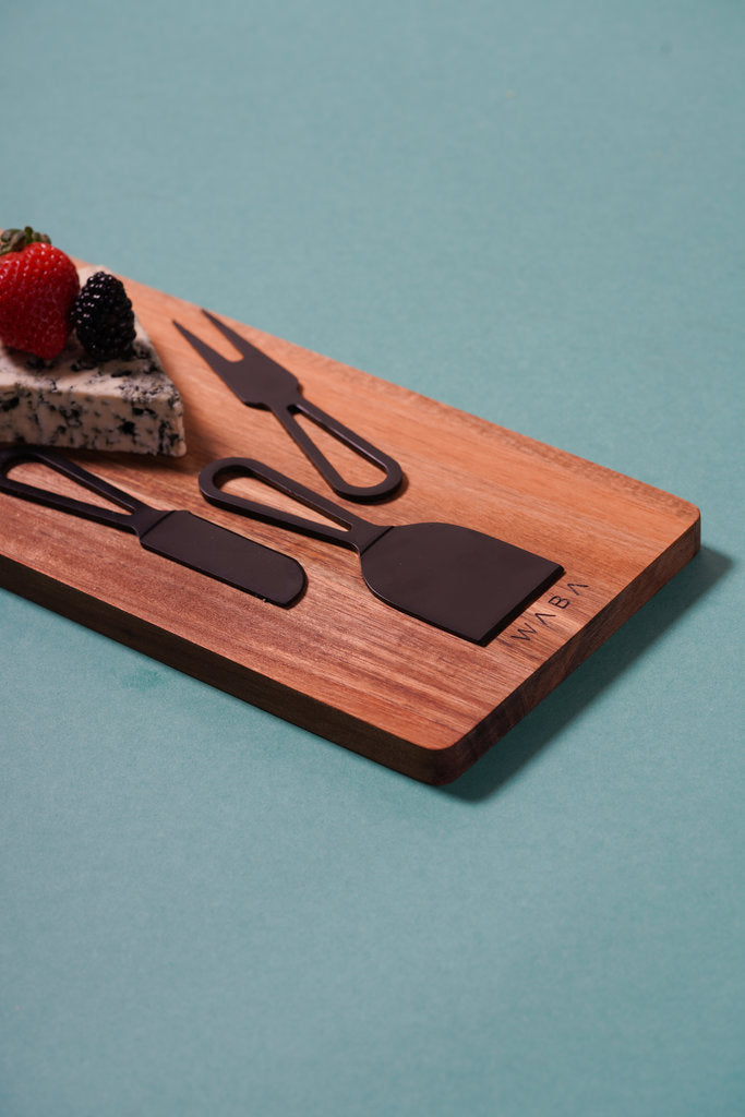 LV20 Cheese Knife Set 3 Pcs W/ Wooden Cutboard