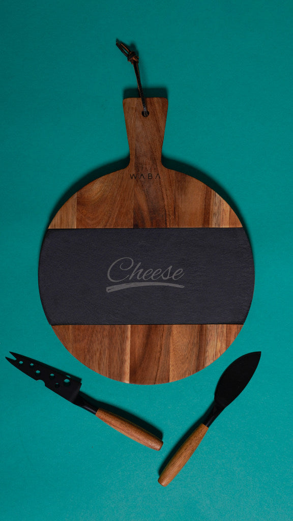 LV12 Cheese Knife Set 2 Pcs W/ Wooden Cutboard